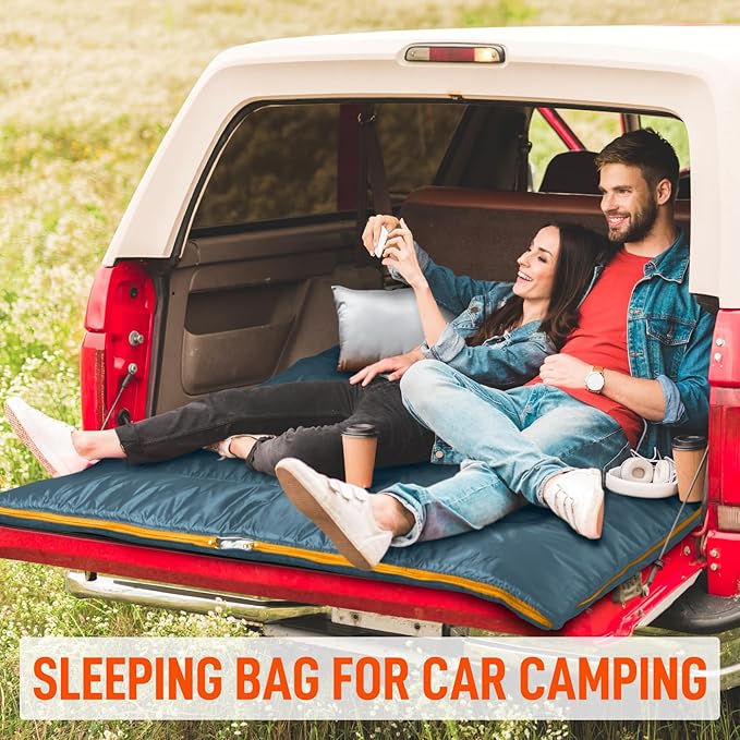 MEREZA Double Sleeping Bag for Adults Mens with Pillow XL Queen Size Two Person Sleeping Bag for All Season Camping Hiking Backpacking 2 Person Sleeping Bags for Cold Weather &amp Warm