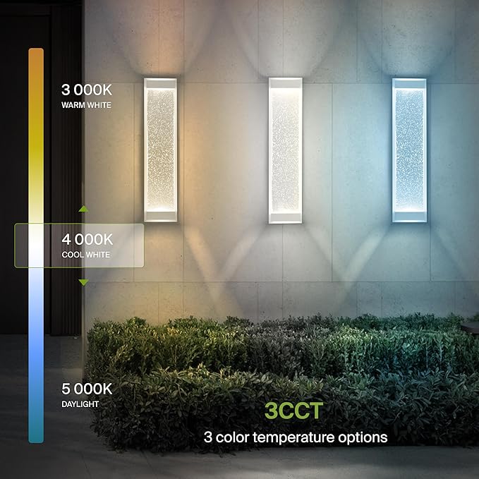 ASD LED 24 Bubble Glass Wall Light Fixture Outdoor &amp Indoor Seeded Sconce | 3CCT Waterproof Dimmable Up-Down Glow ETL Listed | 22W 530LM 3000-5000K 100-277V | Porch Lighting | White 4 Pack