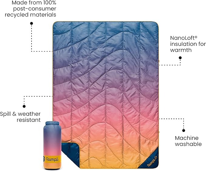 Rumpl Travel Puffy Blanket Ultra-Packable Travel-Size Warmth and Comfort Horizon Fade