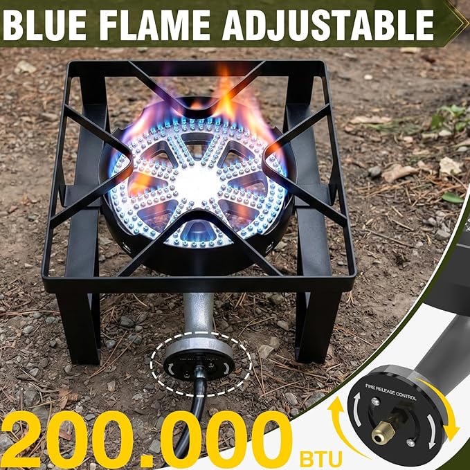 BESTFIRE 200000 BTU Heavy-Duty Propane Burner – Outdoor Stove with 0-20Psi Adjustable Regulator &amp Black Hose – Ideal for Home Brewing Turkey Frying Camping &amp Backyard Cooking