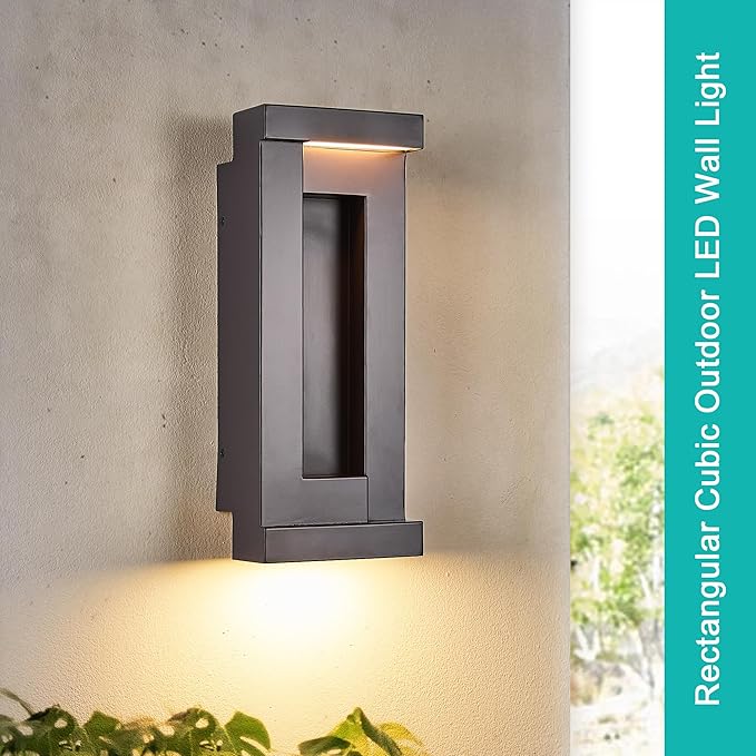 Modern Outdoor LED Wall Lights 15 H Outside Art Wall Sconce Bronze Wall Mount Fixture with Integrated LED 24W 2200LM 3000K IP65 Waterproof Exterior Lamp for House Porch Garage