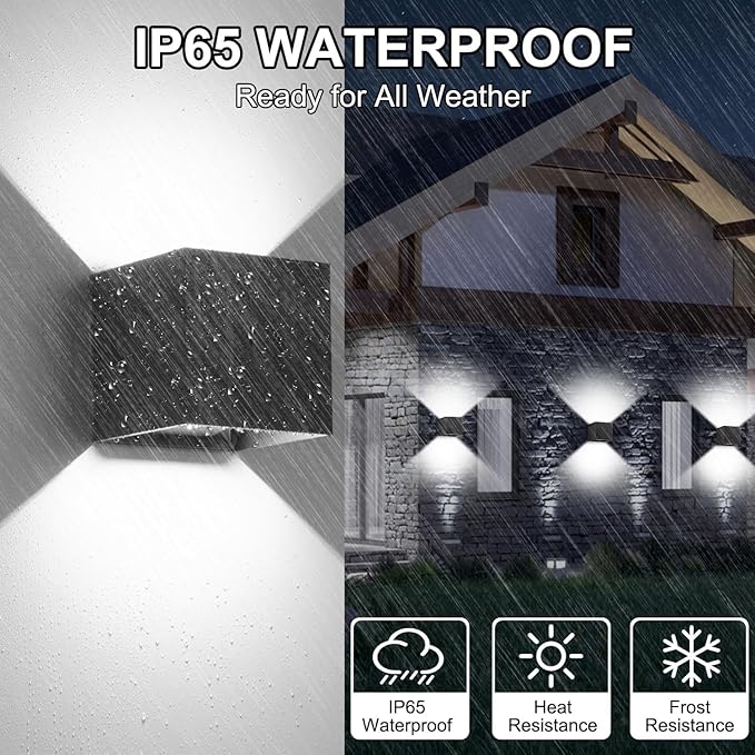 ledmo LED Wall Porch Light Up and Down Outdoor Modern Lights 20W Adjustable Wall Sconce IP65 Aluminum Black Square Wall Pack Lighting 6500K Waterproof Exterior for Yard House Patio Stair 2 Pack