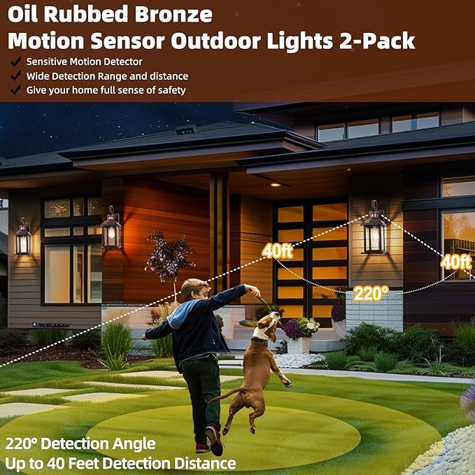 Motion Sensor Outdoor Lights Oil Rubbed Bronze Dusk to Dawn 2-Pack Anti-Rust Exterior Light Fixtures IP65 Waterproof Front Porch Lights Brown Outdoor Sconces Wall Mounted 16 Inch