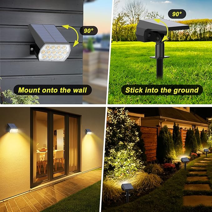 Solar Spot Lights Outdoor 8 Pack IP65 Waterproof Solar Landscape Spotlights with 65 LEDs 3 Lighting Modes Solar Garden Lights for Yard Pathway House Driveway (Warm White)