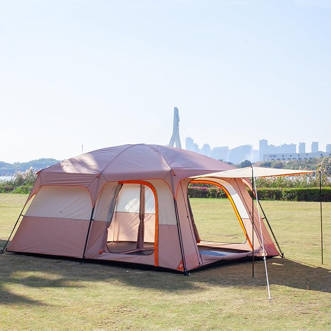 KTT Extra Large Tent 8-10-12 PersonFamily Cabin Tents2 Rooms3 Doors and 3 Windows with MeshStraight WallWaterproofDouble LayerBig Tents for OutdoorPicnicCampingFamily Gathering