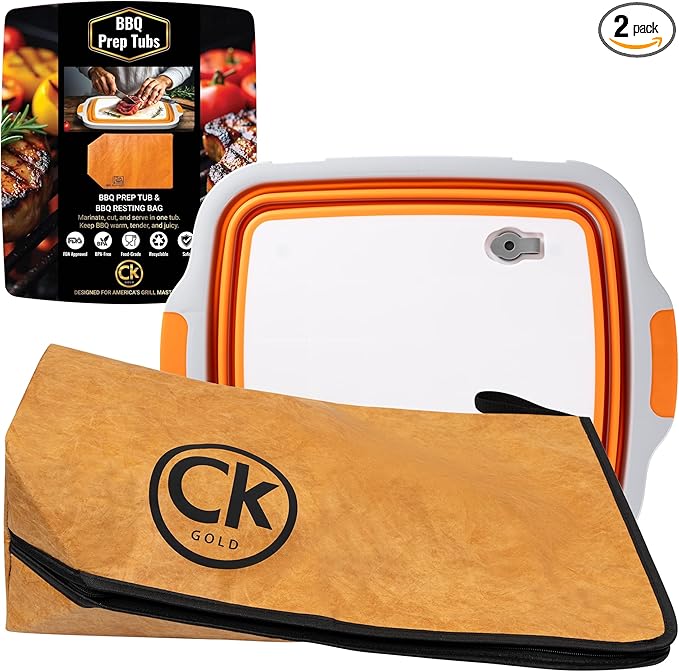 New Extra LARGE Collapsible BBQ Prep Tub with LOCKING LID &amp Meat Resting Bag - BPA Free Cutting Board with Lid Leak Free Strong Drain Hole for Meal Prep Marinating Grilling &amp Food Storage