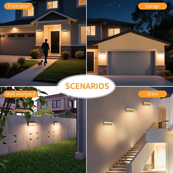 Outdoor Solar Wall Light Solar&ampUSB Charging Powered Lamps Dusk to Dawn Sensor with 2 Lighting Modes Rechargeable IP54 Exterior Solar Porch Lights Patio Fence Outdoor Light Fixture