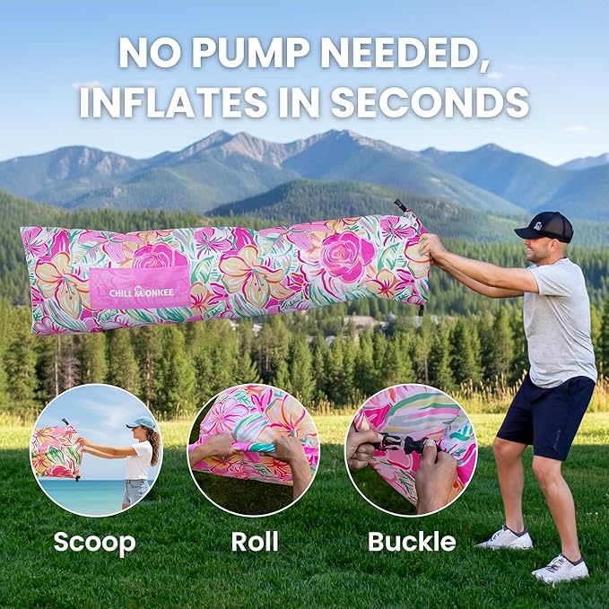 Portable Inflatable Lounger for Beach &amp Camping – Self-Inflating Air Couch Beach Sofa and Outdoor Lounge Chair for Relaxation and Comfort