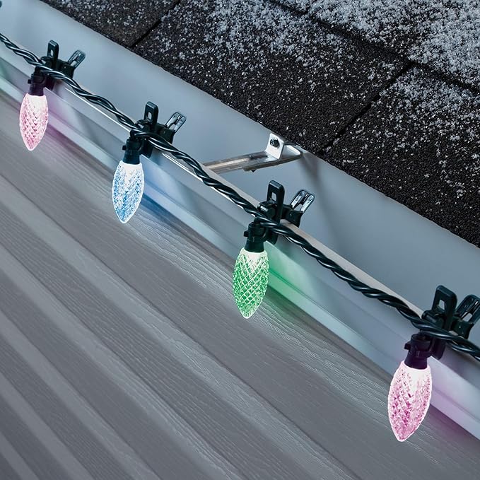 C9 LED Quick Clip Christmas Lights | Built-in Clip-One String Lights | 24 Purple Blue Green Bulbs | 16inch Foot Strand