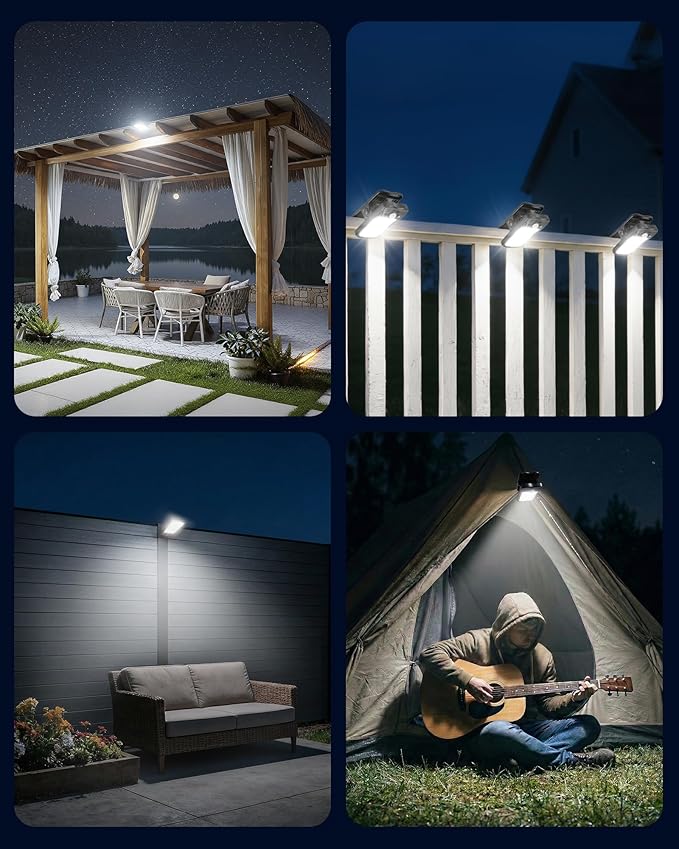 4 Pack Clip On Solar Fence Lights Outdoor Waterproof Security Motion Sensor Lights with 3 Light Modes for Fence Wall Garage Garden Yard Patio Umbrella