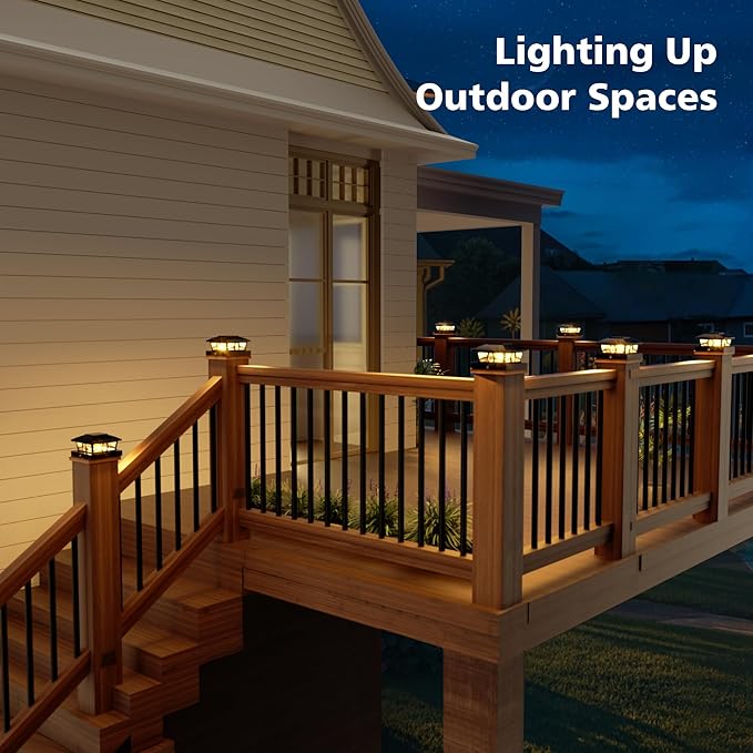NIORSUN Solar Post Lights Outdoor Fence Post Solar Lights Warm White Outdoor Waterproof Edison LED Bulbs Garden Patio Fence Deck Decor Post Cap Lights 4x4 Wood Vinyl Black 8 Pack