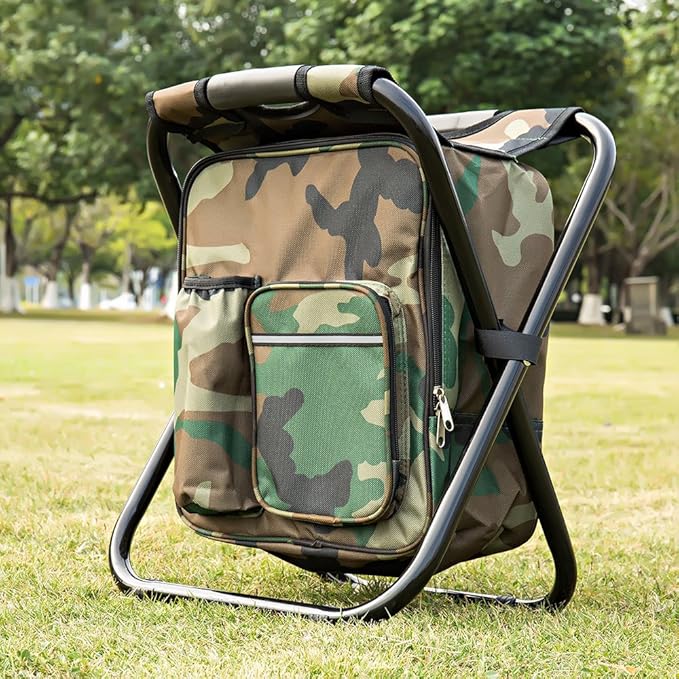 Bright starl Multifunction Folding Cooler and Stool Backpack Hiking Camouflage Seat Table Bag Camping Gear for Outdoor Indoor Fishing Travel Beach
