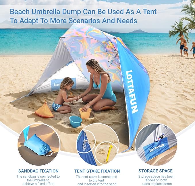 Beach Shelter Umbrella Premiere UPF 50+ Umbrella Shelter for Sun and Rain Protection for Adult (10-FootBlue Stripe)