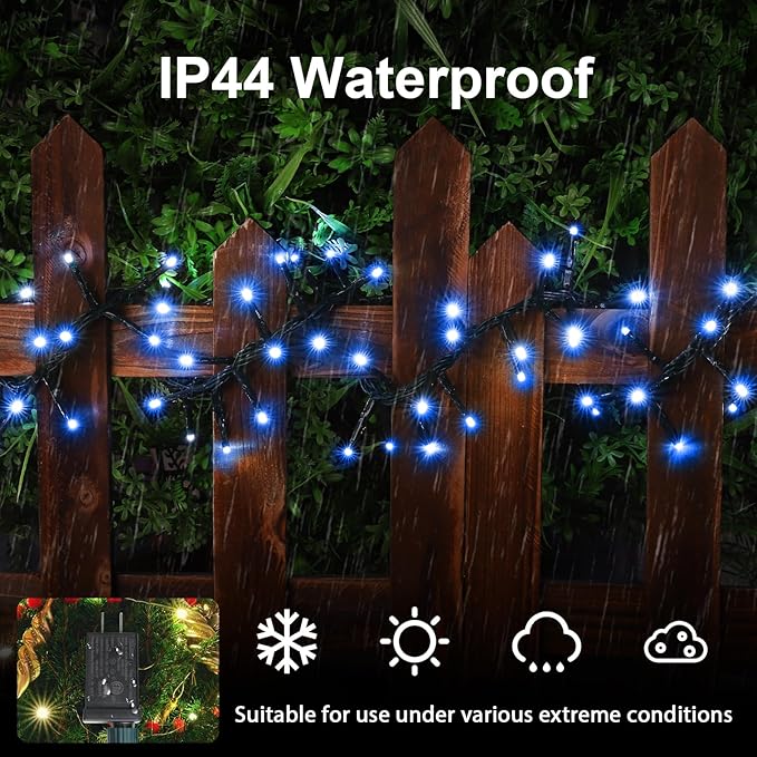 LAMPHOME 500 LED String Lights Outdoor 11 Modes Plug in Twinkle Fairy Lights for Bedroom 46ft 500LED Christmas Lights Cluster Lights Outdoor Waterproof -Blue