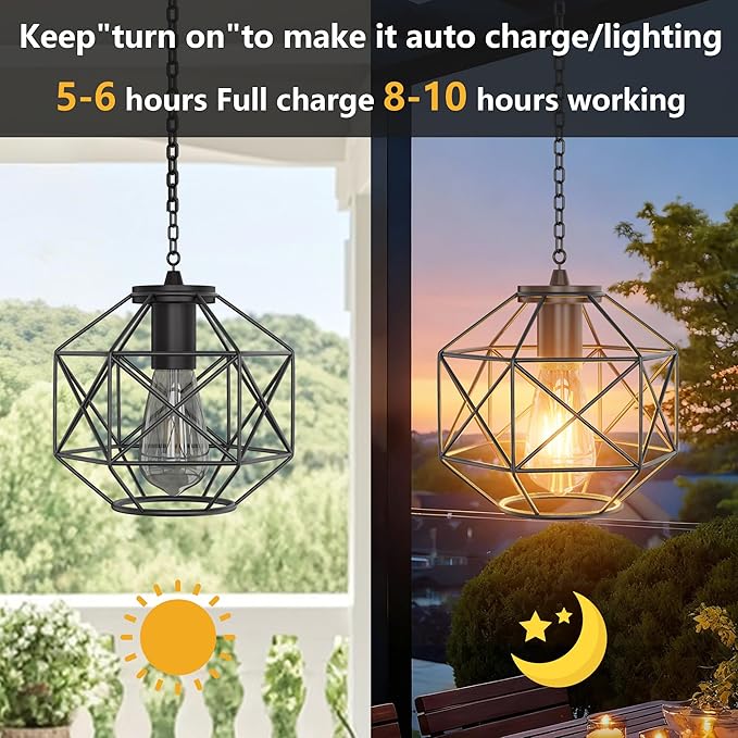 Hanging Solar Lantern7.8′′×7′′Outdoor Solar Lanterns Waterproof Pendant Light Outdoor Chandelier for Gazebo Patio Porch Garden Barn Tree Pergola Decor