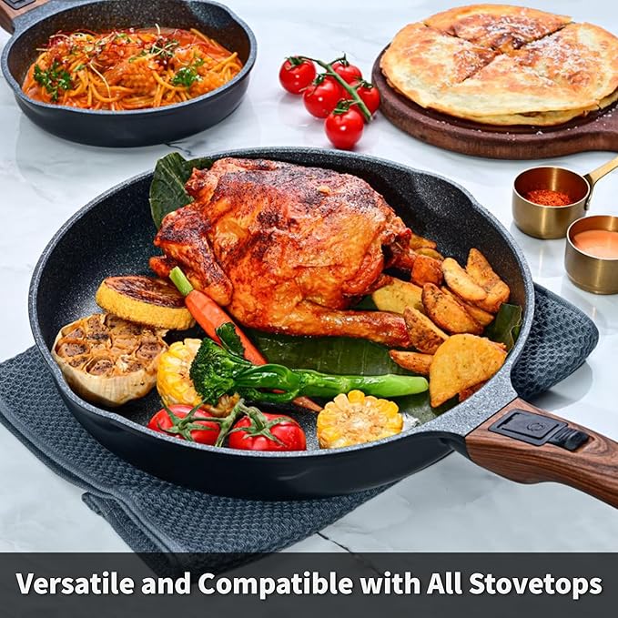 10 Inch Smart Nonstick Frying Pan with Removable HandleCast Aluminum and Anti-Scratch Skillet Compatible with All StovetopsDishwasher and Oven Safe