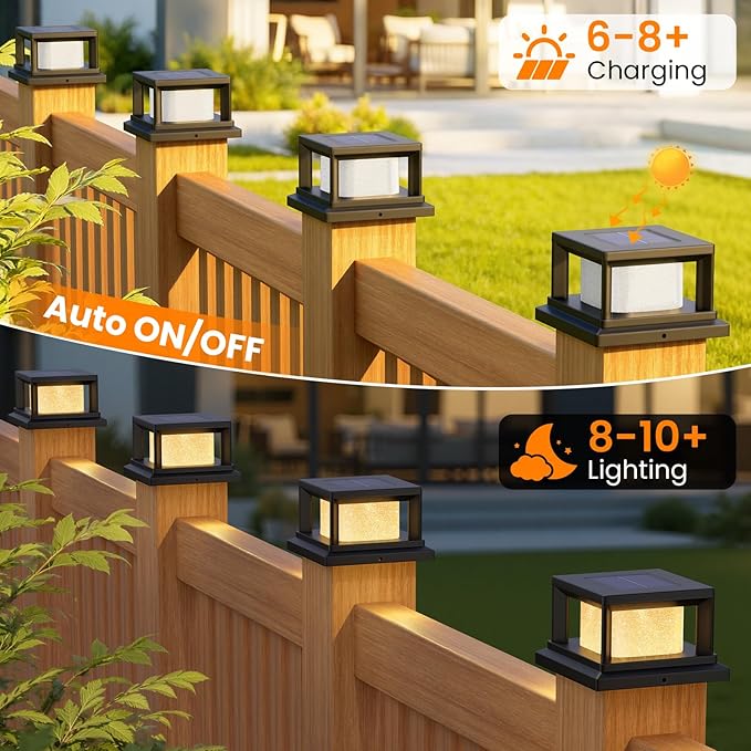 Mlambert 8 Pack Solar Post Lights Outdoor 2 Modes LED Fence Cap Light for 4x4 Post Waterproof Deck Light Patio Garden Decor Warm/Cool White Black