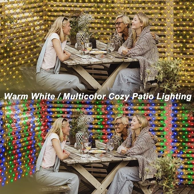 ZAIYW Dual Color Changing Net Lights 20Ft x13Ft 660 LED Christmas Net Light Outdoor Mesh Lights Green Wire Plug in with Timer Remote for Bushes Garden Wedding Xmas Decor (Warm White &amp Multicolor)