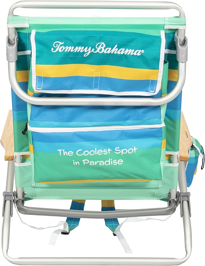 Tommy Bahama 5-Position Classic Lay Flat Backpack Beach Chair with Cooler and Cup Holder Portable Folding Beach Chair for Tanning Pineapple Stripe