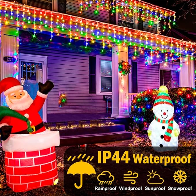 Color Changing Ice Lights 164FT 1600 LED Outside with 320 Drops 11 Modes Timer Waterproof Warm White to Multicolor String Lights for Christmas Eaves Party Decorations