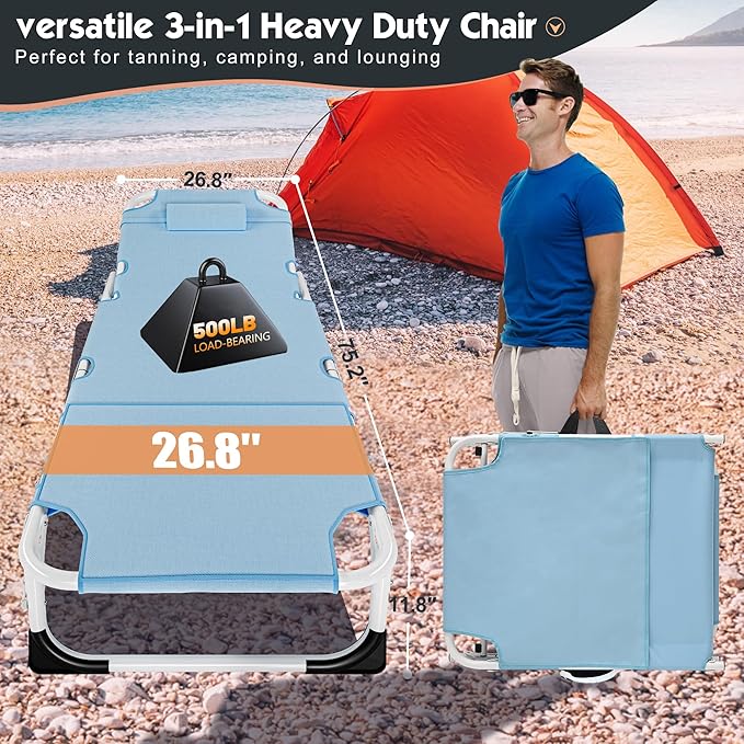 MOPHOTO Portable Folding Camping Cot with Mattress Adjustable Face Down Tanning Chaise Lounge Chair Folding Bed Sleeping Cots Beds for Adults Use for Outdoor Travel Camp Beach Patio