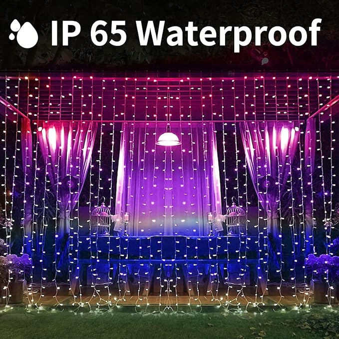 300 LED Solar Curtain Lights Outdoor Indoor Solar Christmas Lights Fairy Window Waterproof Twinkle 8 Modes Christmas Decoration for Home Patio (Multi-Colored)