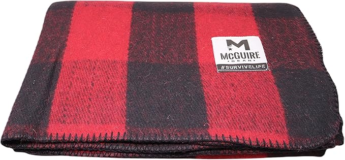 M MCGUIRE GEAR Warm Wool Bunkhouse Plaid Blanket for Camping Home Survival or First-Aid 64 x 90 (Red/Black)