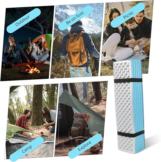 Egg Crate Folding Camping Mat Moisture Sleeping Pad Insulated Thermal Pad for Backpacking Outdoor Adventures Blue Membrane