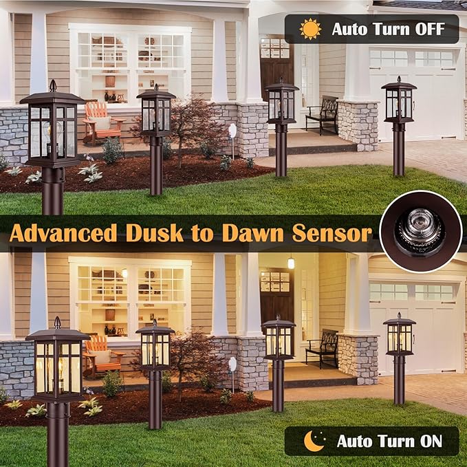 Bronze Post Lights Dusk to Dawn 2 Packs Outdoor Post Mount Outdoor Light Fixtures Bronze Patio Pole for Lights Waterproof Exterior Lamp Post Light Fixture for Path Garden Yard Patio