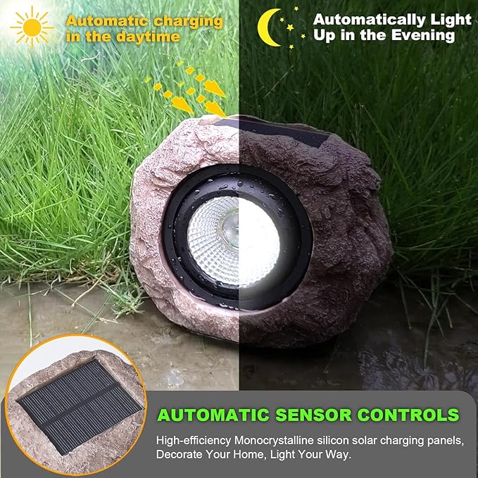 Solar Rock Lights Outdoor Garden Waterproof - Super Bright LED Solar Spotlights Solar Powered Landscape Path Decorative Garden Stone Lights for Pathway Walkway Yard Patio (2 Pack)