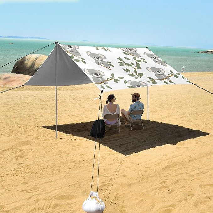 Camping Sun Shelters Lovely Koala in Branches Pattern Beach Canopy 126 * 110.2in