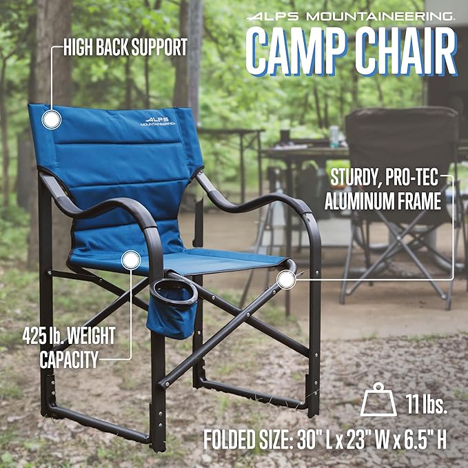 ALPS Mountaineering Camp Chairs for Adults - Comfortable Padded Polyester Fabric Over Sturdy Wide Aluminum/Steel Frame with Tall Back Folds Flat