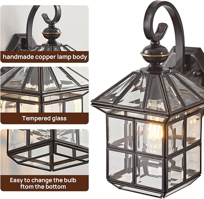 Black Outdoor Wall Light Fixture 1-Light Exterior Porch Light with Clear Glass Waterproof Wall Mount Lantern Sconce for Garage Front Door and Patio Anti-Rust Finish