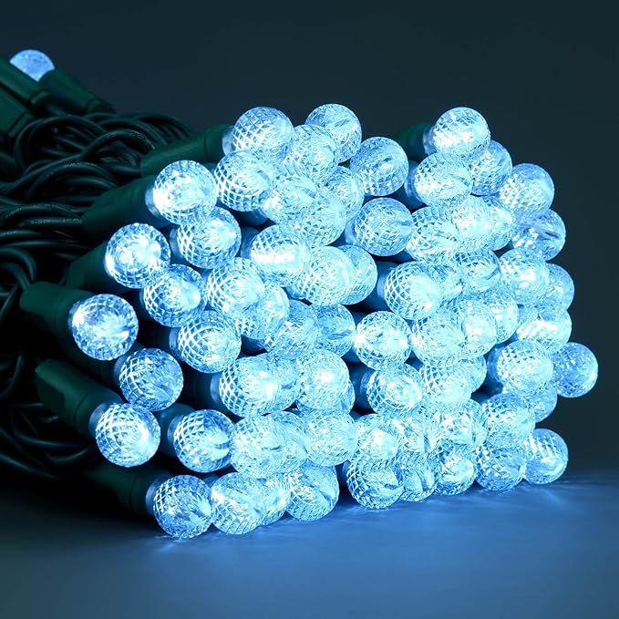 YULETIME Cool White One-Piece G12 Raspberry Christmas Lights 140 Count 48 Feet 2 Sets 70 LED 24 ft High Waterproof UL Certified String Light (Cool White)