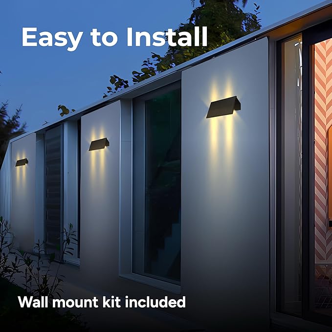TECHKO Solar Decorative Bi-Directional Outdoor Wall Light - LED IP65 Waterproof Dusk-to-Dawn Easy Installation 2-Pack for Patio Porch Garage Fence Side Walls Walkways and Alleys