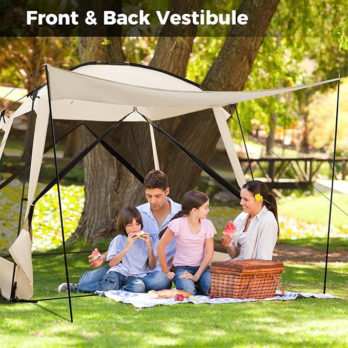 KOTEK 10 x 10 Ft Screen Tent Easy Setup Screened in Canopy with 4 Mesh Walls 2 Vestibules 2 Zippered Doors &amp Carry Bag Portable Screen House for Backyard Patios Outdoor Camping Activities