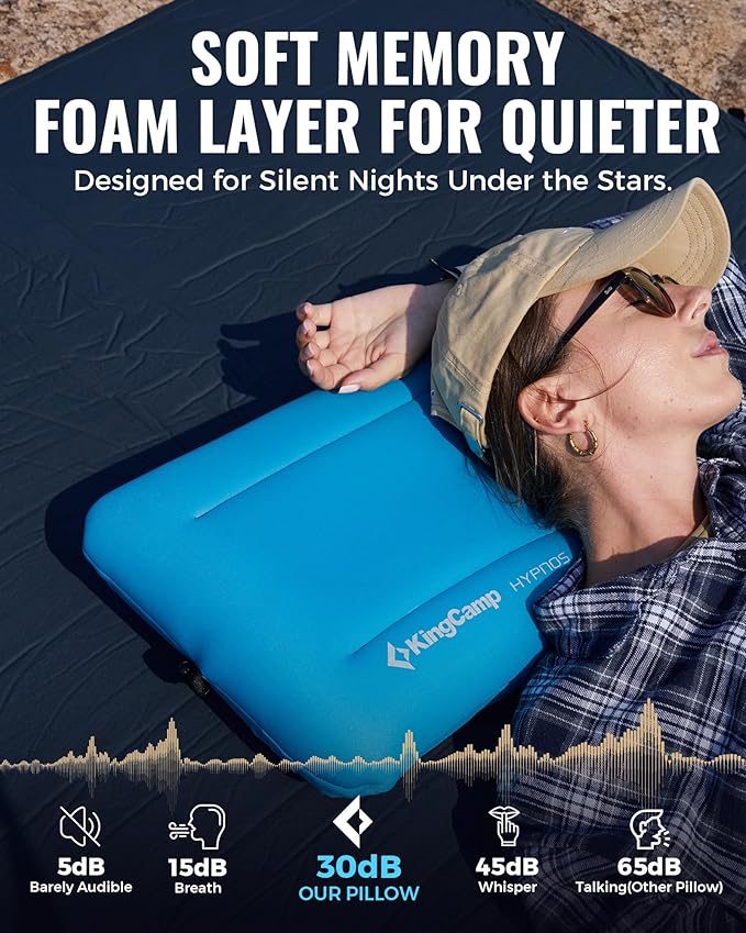 KingCamp Inflatable Pillow for Camping Large(19.7 x 11.8) Camping Pillow Ultra-Soft Camp Pillow with Washable Foam Cover for Home-Like Comfort Hiking Car Beach Travel