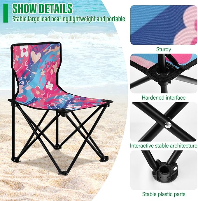 Flowing Flower Portable Camping Chairs Folding Chair - Durable Oxford Fabric Lightweight Iron Frame Easy Fold Design - Ideal for Outdoor Activities Camping Fishing and Travel