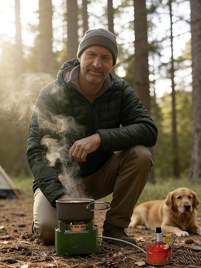 Indwell Infrared Propane Camping Stove - CSA Certified Portable Gas Stove with 23inch Extended Hose &amp Piezo Ignition Windproof Single Burner for Backpacking Hiking Fishing &amp Emergency Prepa