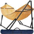 Tranquillo Universal Double Hammock with Stand Included for 2 Persons 600 lbs Capacity Portable Foldable with Case - Indoor Outdoor Camping Yellow
