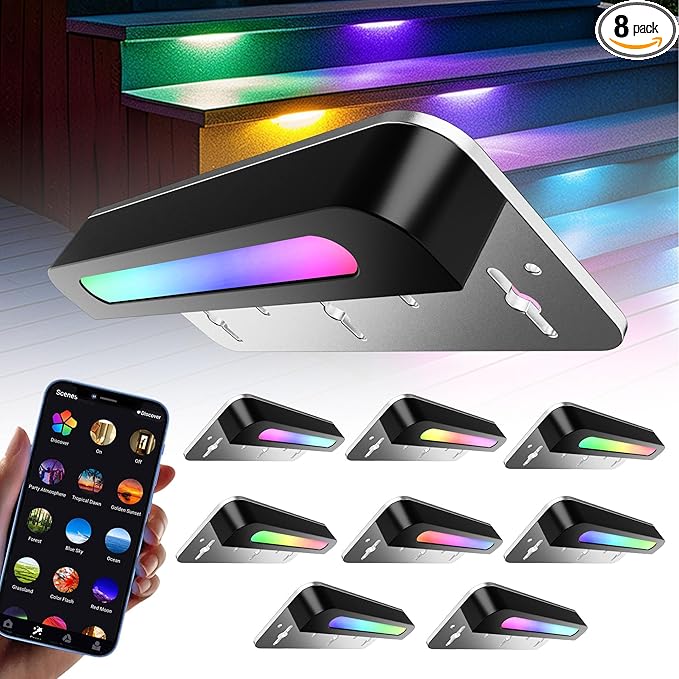8 Pack 7 inch RGB LED Hardscape Lighting Step Lights Retaining Wall Lights with Color Changing &amp Warm White Mode Low Voltage Landscape Paver Lights Waterproof Deck Lights for Outside Stairs Yard