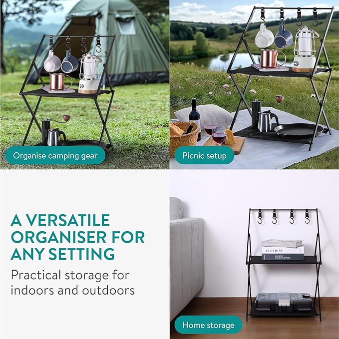 Navaris Camping Kitchen Station - Lightweight Durable &amp Foldable Camp Table - Pop Up Outdoor Folding Tables Ideal for Beach Picnic &amp Tailgate Use - Portable 2-Tier Cooking Shelf