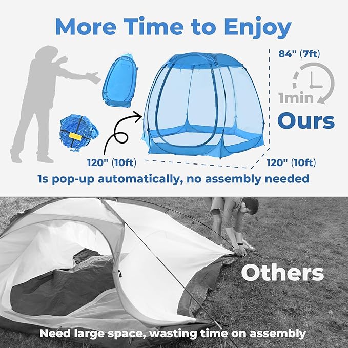 Pop Up Bubble Tent for 4-8 People - 10x10ft Large Oversize Weather Proof Pod - Cold Protection Camping Tent - Winter Instant Igloo Tent for Outdoor Activities Blue