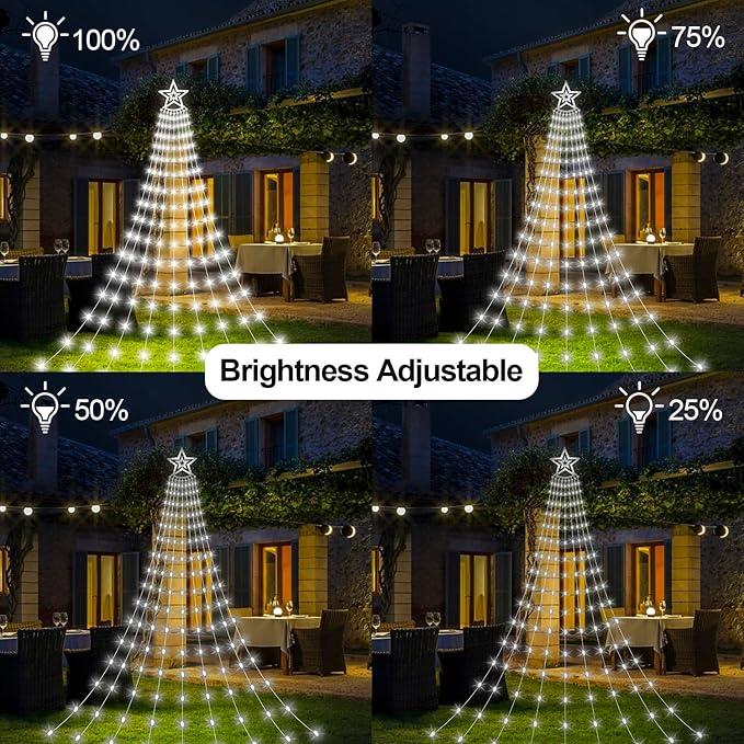 Christmas Decorations Star Lights Outdoor 11.48ft 350 LED Waterfall Tree Lights with 8 Modes Timer Remote Plug in Christmas Lights for Indoor Yard Patio Home Holiday Party Decor Pure White