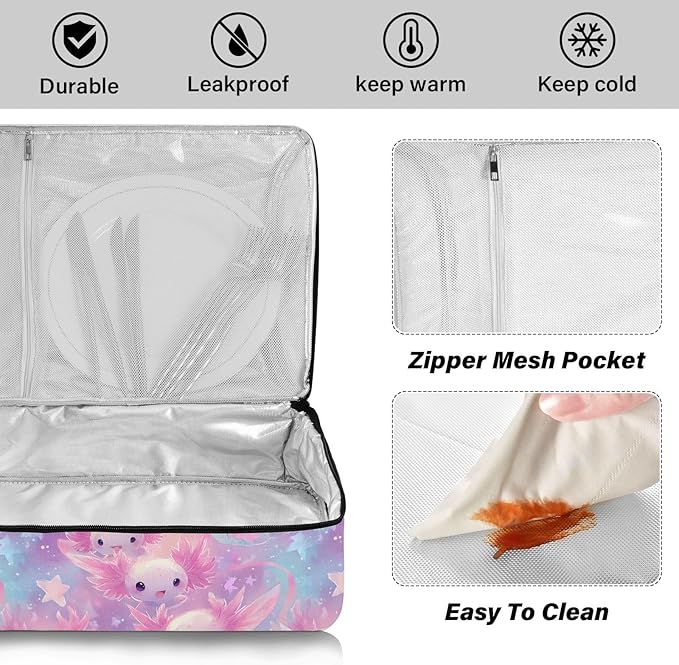Casserole Carrier Adorable Cute Axolotl PrintInsulated Casserole Carrier for Hot or Cold Food Thermal Lunch Tote for Potluck Parties Picnic Beach Fits 9 x 13 Inches Baking Dish