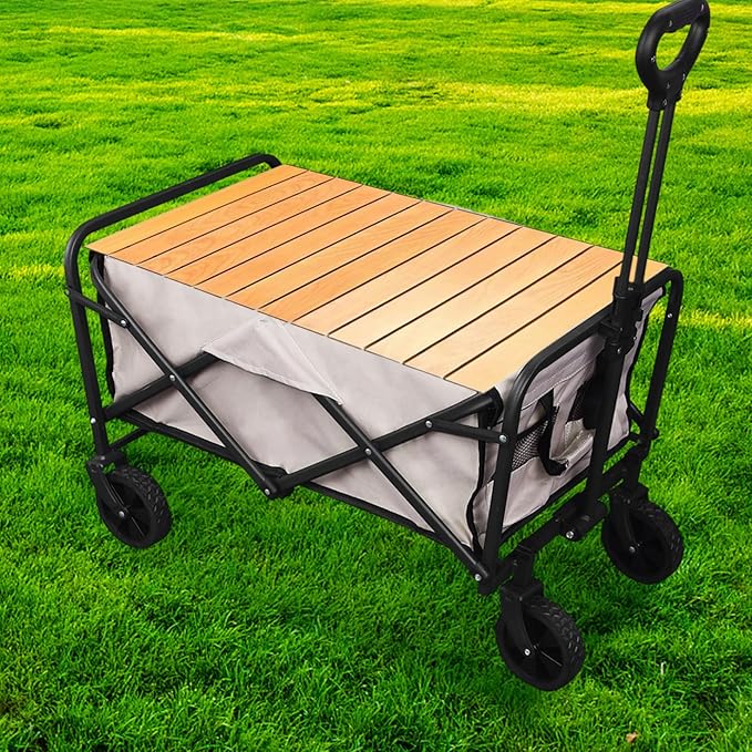 Wagon Table Top 21.3x33.8 Carbon Steel Heavy Duty Folding Wagon Table Top Attachment Portable Tabletop for Camping Picnic Barbecue Khaki