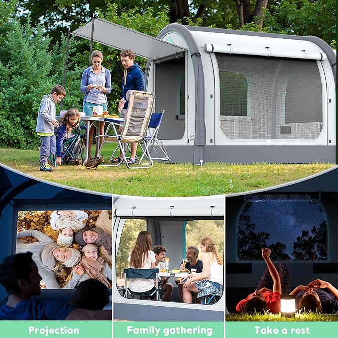 Inflatable SUV Tent for Camping Large Quick Setup Blow Up Tents 6-Person Tent with Detachable Car Attachment Tents with Storage Bag &ampProjection Screen Waterproof