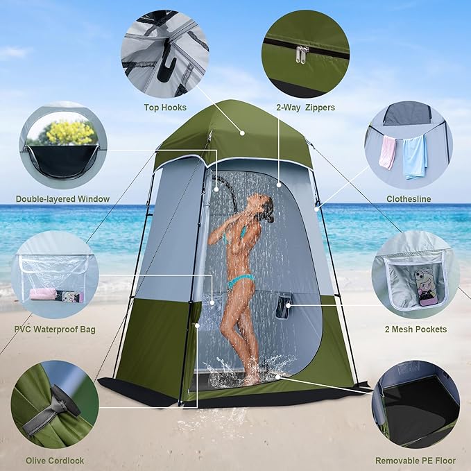 Camping Shower Tent 7.9 FT Extra Tall Oversize Privacy Tent Portable Outdoor Bathroom Toilet Tent with Floor Easy Set Up Privacy Shelter for Dressing Hiking Fishing UPF50+