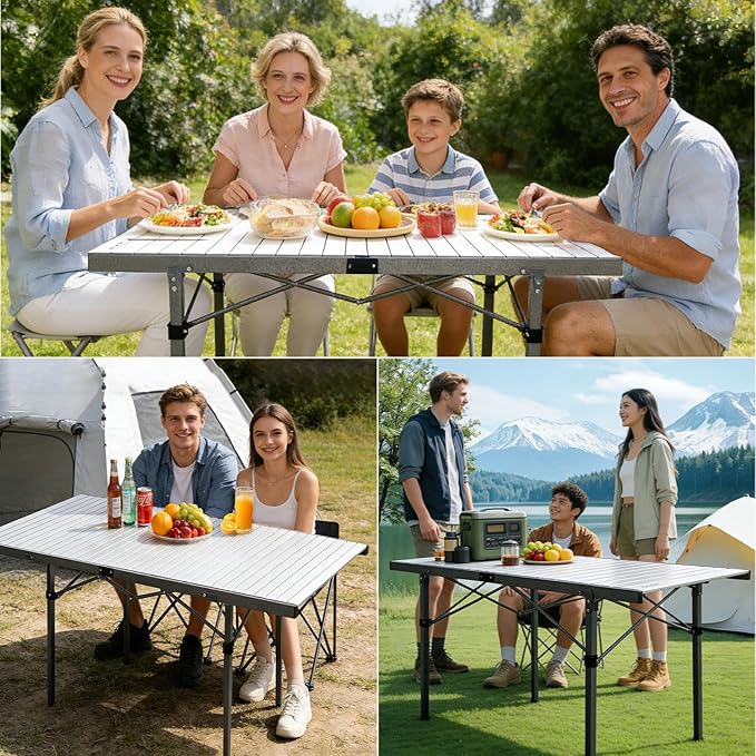 29.9 Tall Folding Camping Table for 2-6 Person 54.7 Large Aluminum Foldable Table Outdoor with Carry Bag