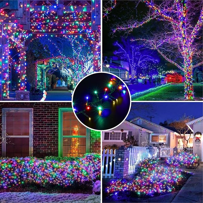 LAMPHOME 500 LED Christmas Outdoor Twinkle String Lights Extendable Holiday DecorationPlug in Lights with 10 Functions and Timer Waterproof for Outdoor Home Party Bedroom-Warm White&ampMulticolour